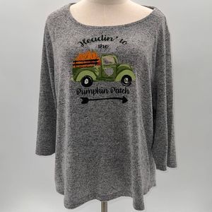 Magical Season Plus Size Gray "Headin to the Pumpkin Patch" 3/4 Sleeve Shirt-1X